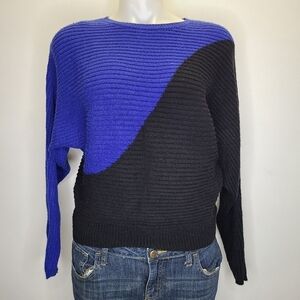 Express Black Cobalt Blue Colorblock Dolman Sleeve Ribbed Chunky Knit Sweater XS